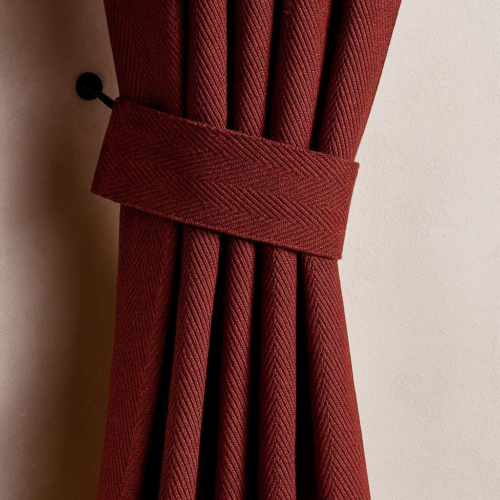 Crimson Linen Curtains, Herringbone Texture (Pinch Pleat, Custom Lengths) — image 1