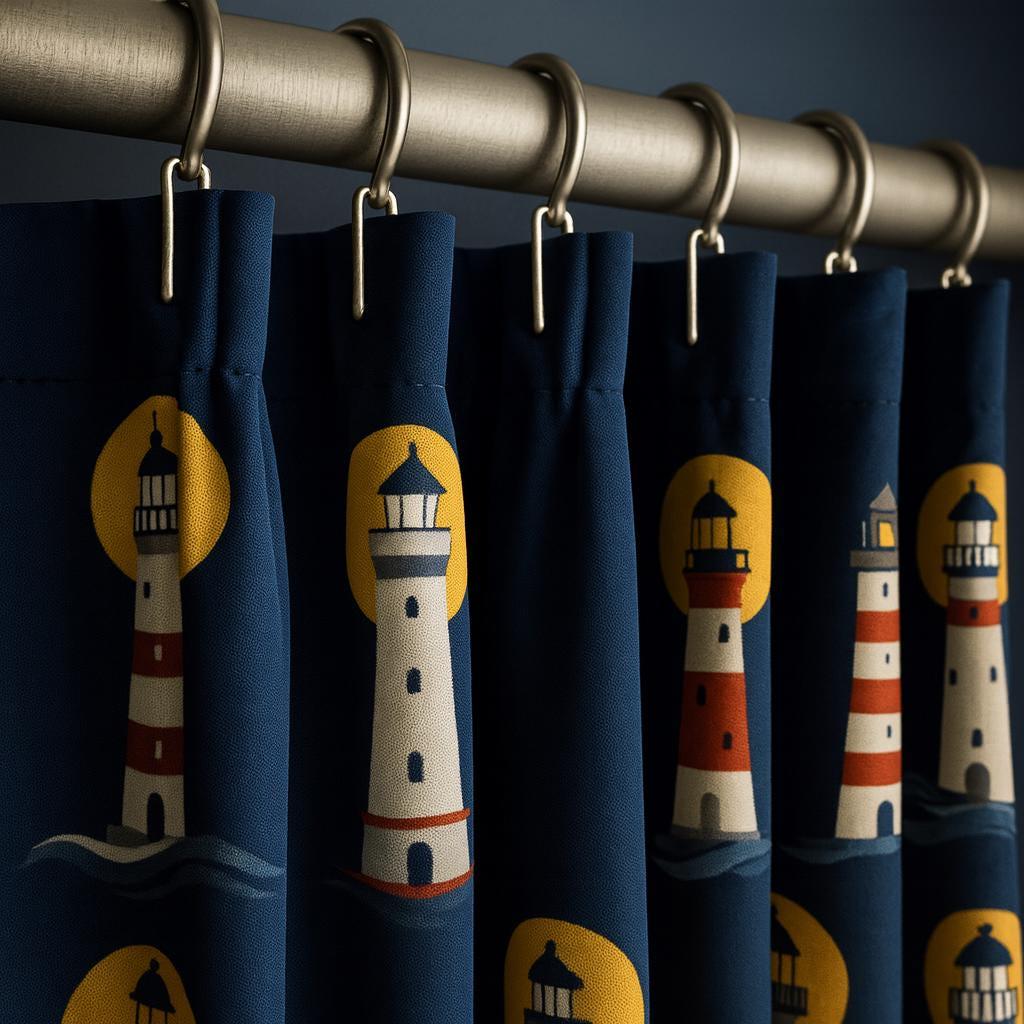 Kids' Lighthouse Curtains: Navy Blue Organic Cotton - Blackout or Light-Filtering — image 3