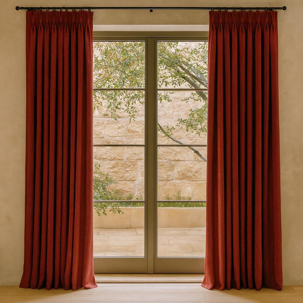 Crimson Linen Curtains, Herringbone Texture (Pinch Pleat, Custom Lengths) — image 4