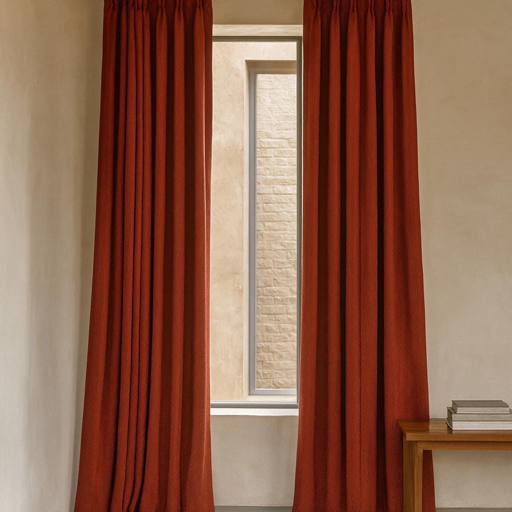 Crimson Linen Curtains, Herringbone Texture (Pinch Pleat, Custom Lengths) — image 6