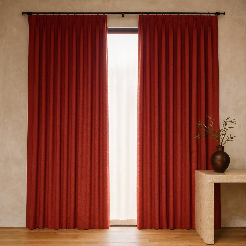 Crimson Linen Curtains, Herringbone Texture (Pinch Pleat, Custom Lengths) — image 8