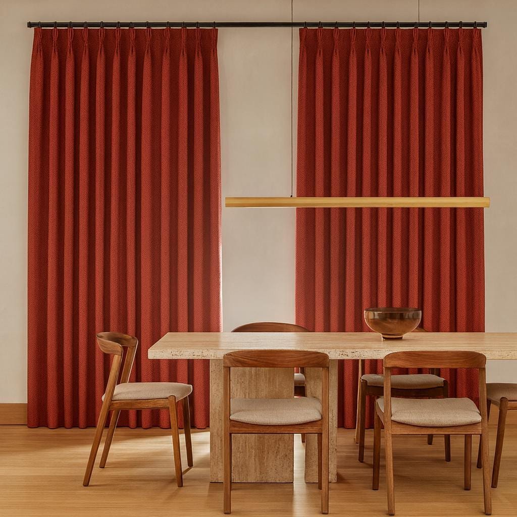 Crimson Linen Curtains, Herringbone Texture (Pinch Pleat, Custom Lengths) — image 9