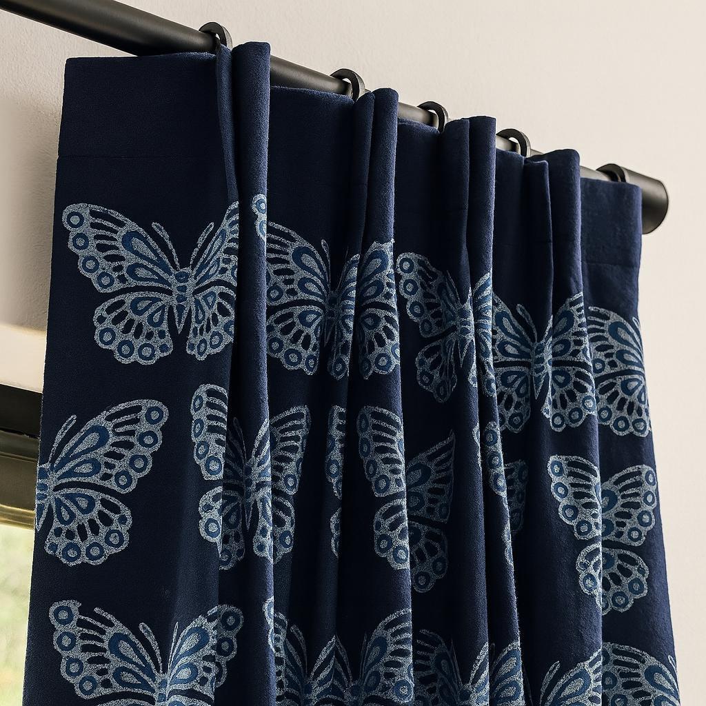 Butterfly Curtains Organic Cotton: Navy Blue Hand Block Print — image 4