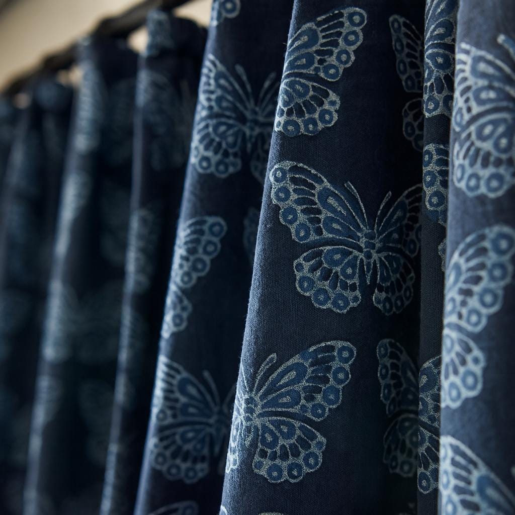 Butterfly Curtains Organic Cotton: Navy Blue Hand Block Print — image 6