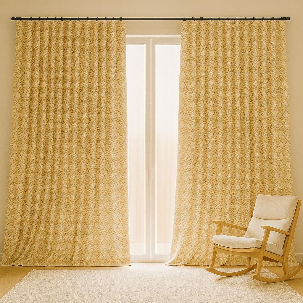 Kids Nursery Curtains: Beige Diamond Print Linen - Blackout or Cotton Liner — image 7