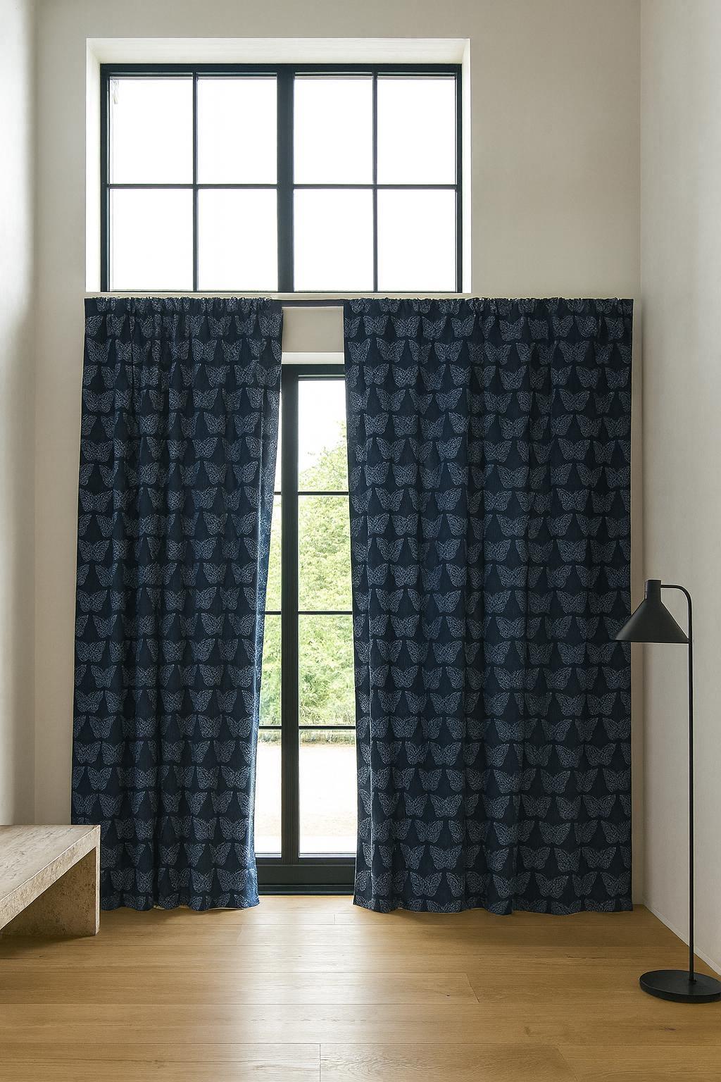 Butterfly Curtains Organic Cotton: Navy Blue Hand Block Print — image 8