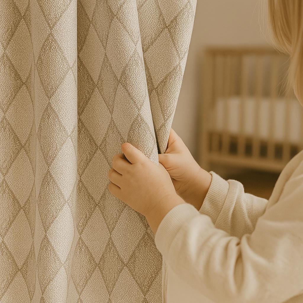 Linen Curtains: Neutral Taupe Diamond Pattern - Organic Cotton or Blackout — image 1