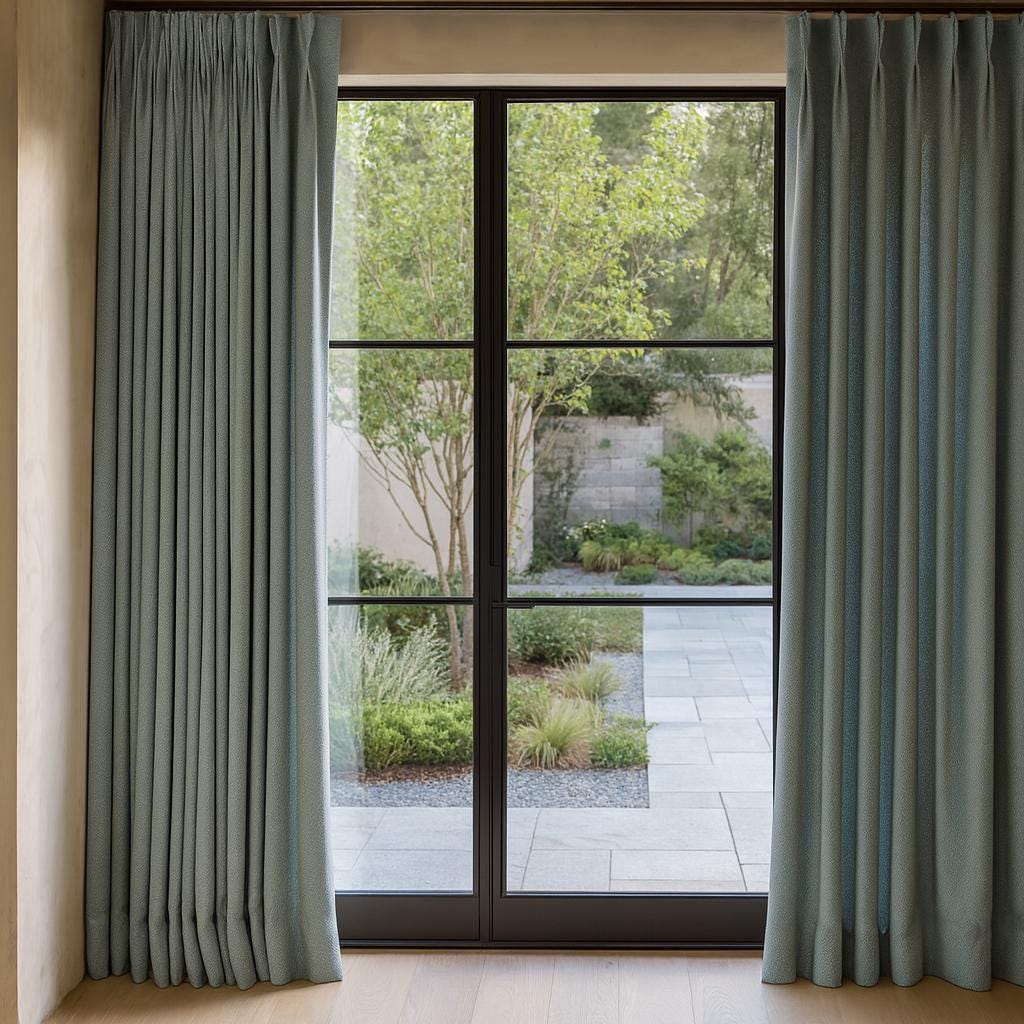 Linen Pinch Pleat Curtains: Atlantis Blue-Green Shade (Blackout or Cotton) — image 2