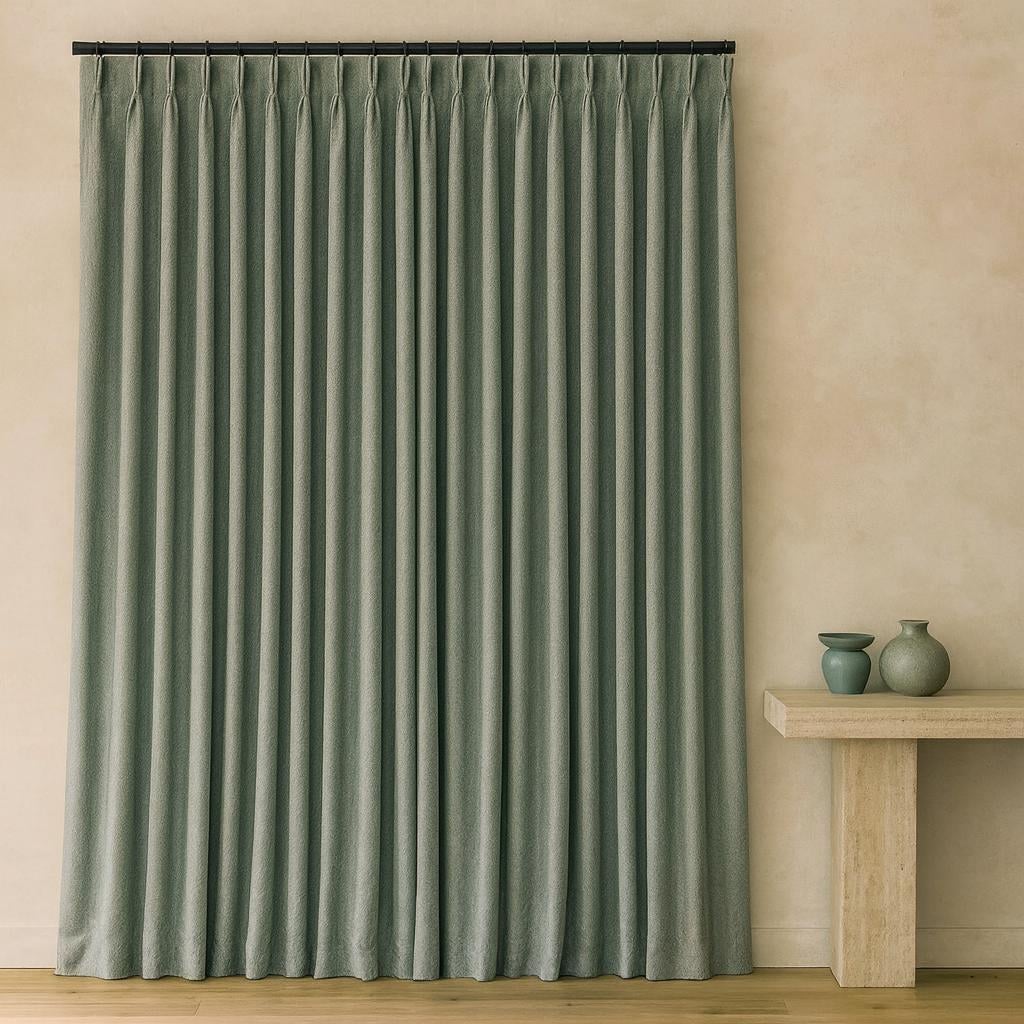 Linen Pinch Pleat Curtains: Atlantis Blue-Green Shade (Blackout or Cotton) — image 3