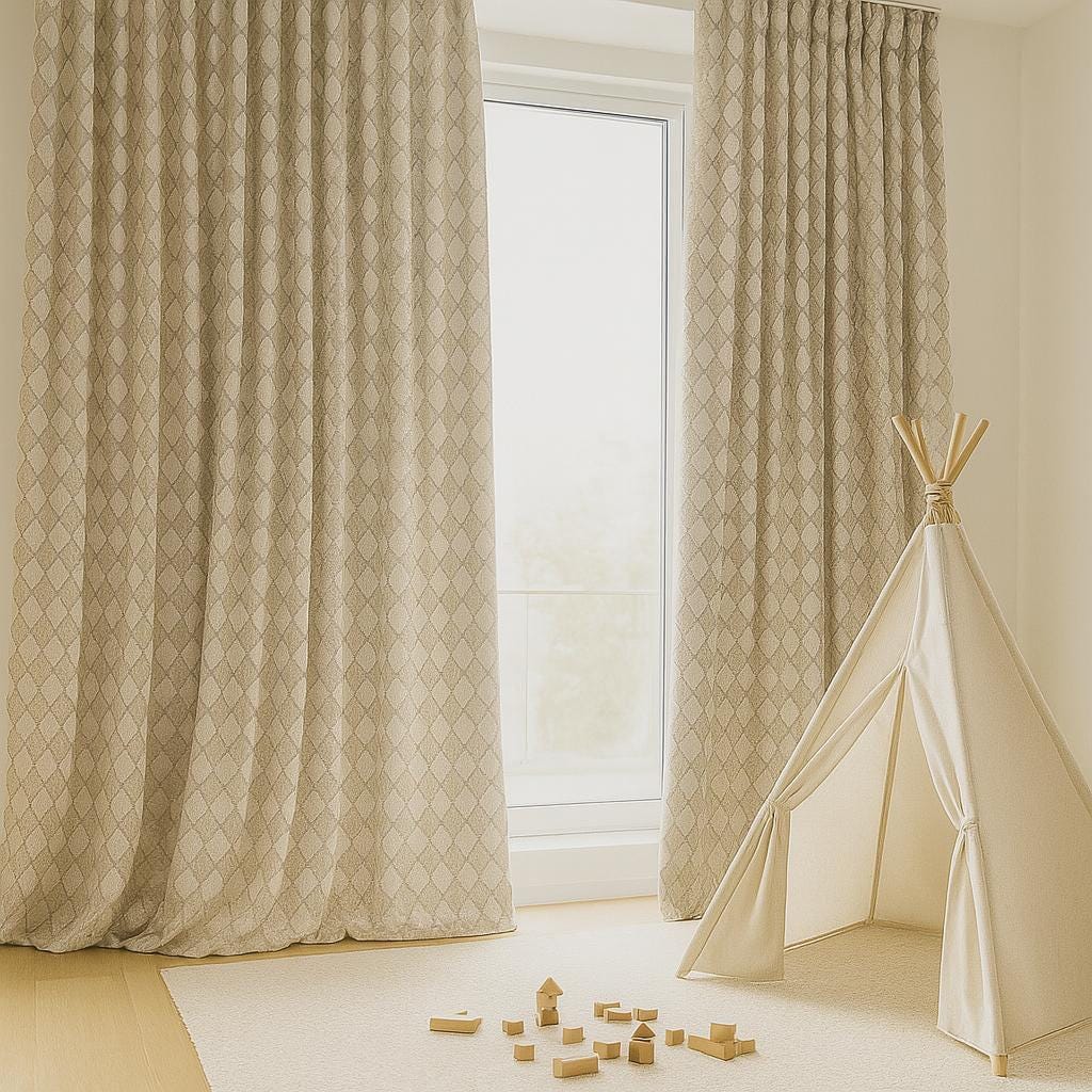 Linen Curtains: Neutral Taupe Diamond Pattern - Organic Cotton or Blackout — image 3