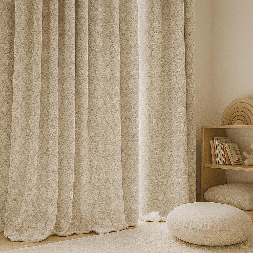 Linen Curtains: Neutral Taupe Diamond Pattern - Organic Cotton or Blackout — image 5