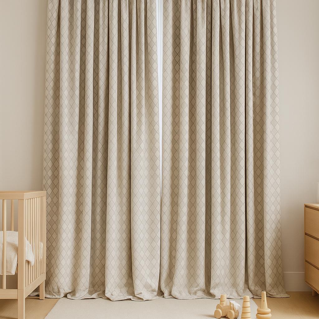 Linen Curtains: Neutral Taupe Diamond Pattern - Organic Cotton or Blackout — image 6