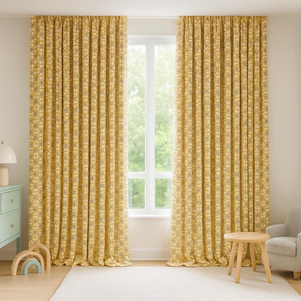 Organic Cotton Kids Curtains, Yellow Bow & Dot Print (Custom Sizes, 4 Heading Styles) — image 3