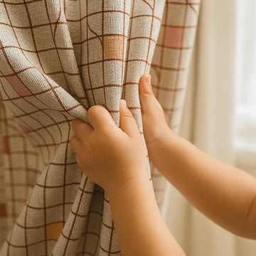 Kids Room Curtains: White Linen with Terracotta and Pastel Blocks (Custom Sizes) — image 1