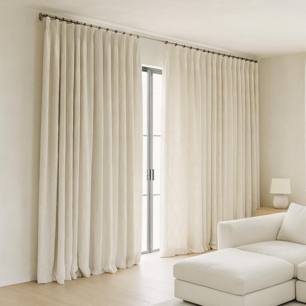 Ivory Trellis Linen Curtains - Embroidered, Blackout or Light-Filtering — image 2