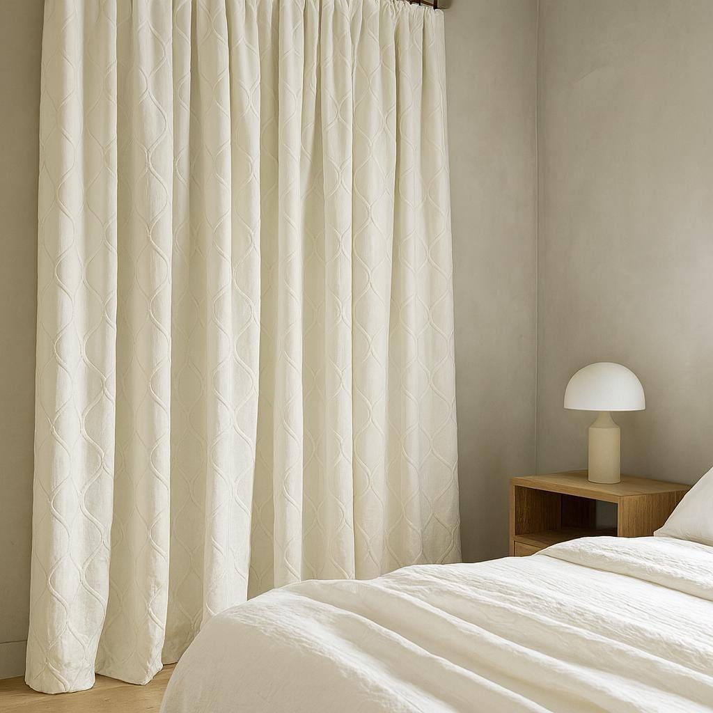 Ivory Trellis Linen Curtains - Embroidered, Blackout or Light-Filtering — image 3