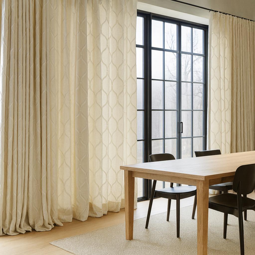 Ivory Trellis Linen Curtains - Embroidered, Blackout or Light-Filtering — image 4
