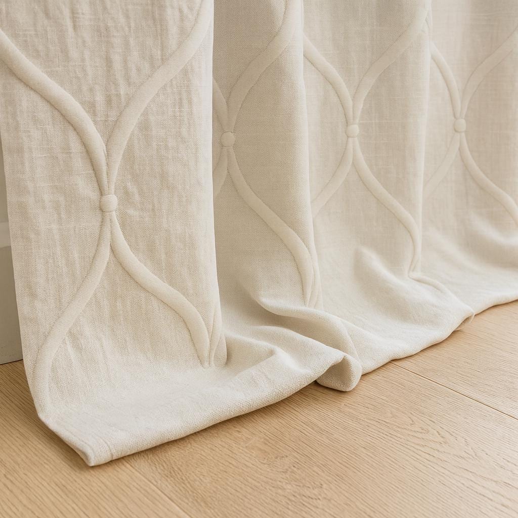 Ivory Trellis Linen Curtains - Embroidered, Blackout or Light-Filtering — image 5