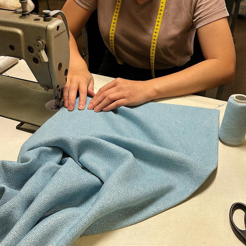 Organic Cotton Curtains, Sky Blue, Basketweave Texture (Custom Sizes) — image 7