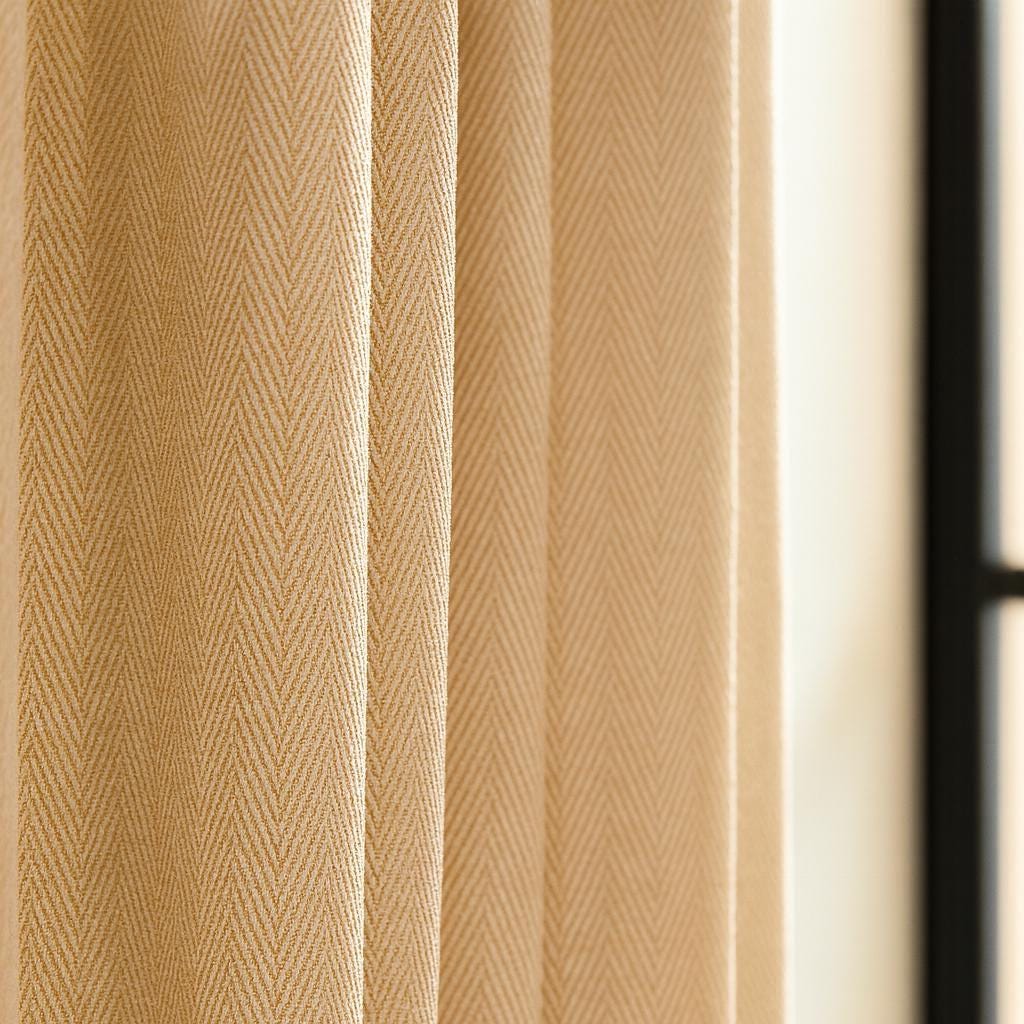 Warm Wheat-Beige Linen Curtains - Herringbone Texture, Custom Pleats — image 3