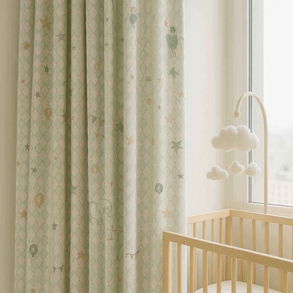 Kids Nursery Curtains: Mint Harlequin Linen - Blackout Panels — image 8