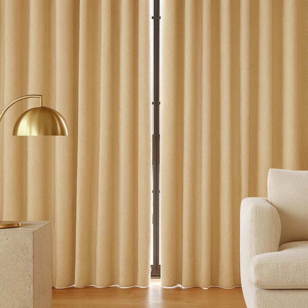 Warm Wheat-Beige Linen Curtains - Herringbone Texture, Custom Pleats — image 9