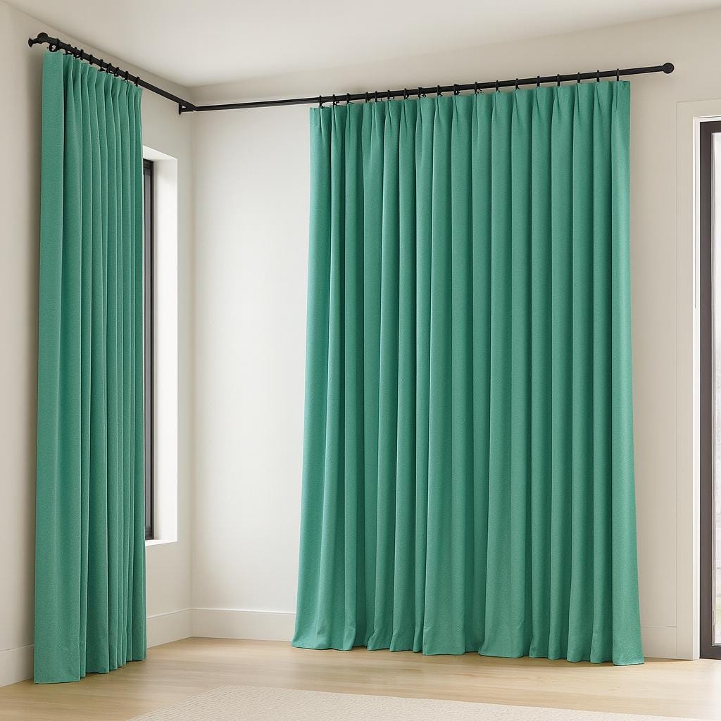 Pinch-Pleat Linen Curtains: Sea Green Herringbone - Blackout or Cotton Lined — image 5