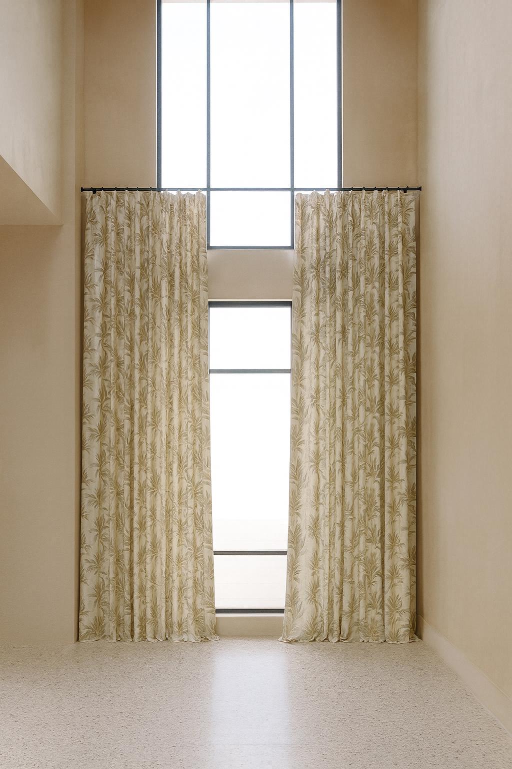 Linen Jacquard Curtains: Oatmeal Beige with Taupe and Sage Leaves — image 7