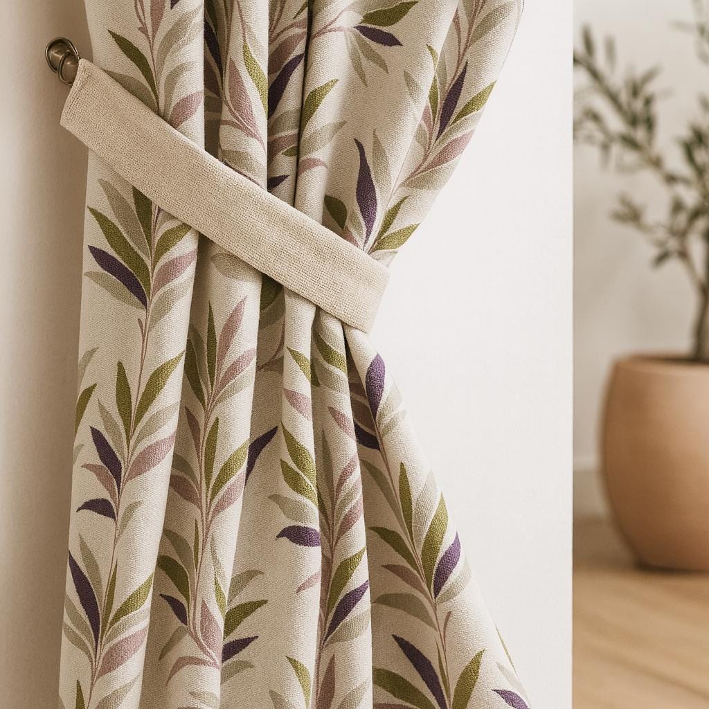 Botanical Linen Curtains: Olive Plum Leaves - Blackout or Cotton Lined — image 1