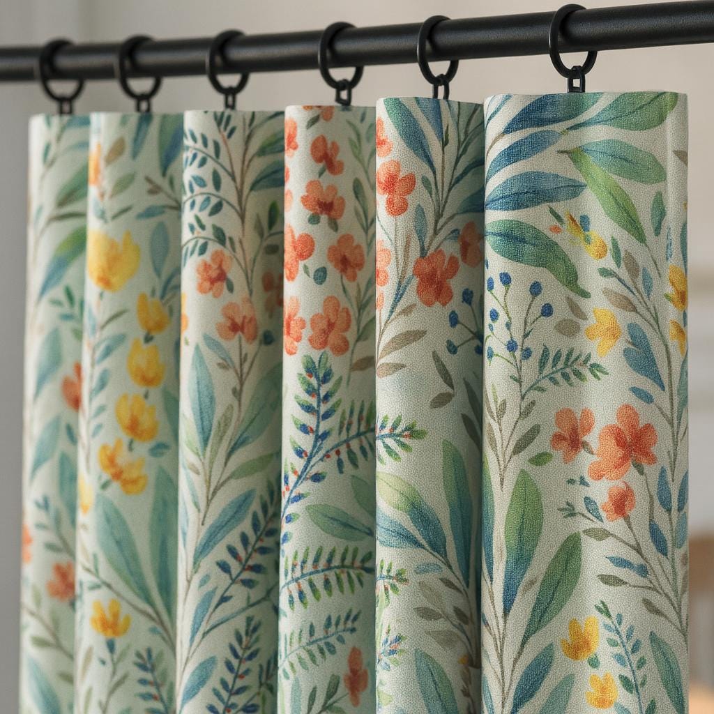 Kids Room Linen Curtains, Floral Watercolor Print (Blackout or Light Filtering) — image 1