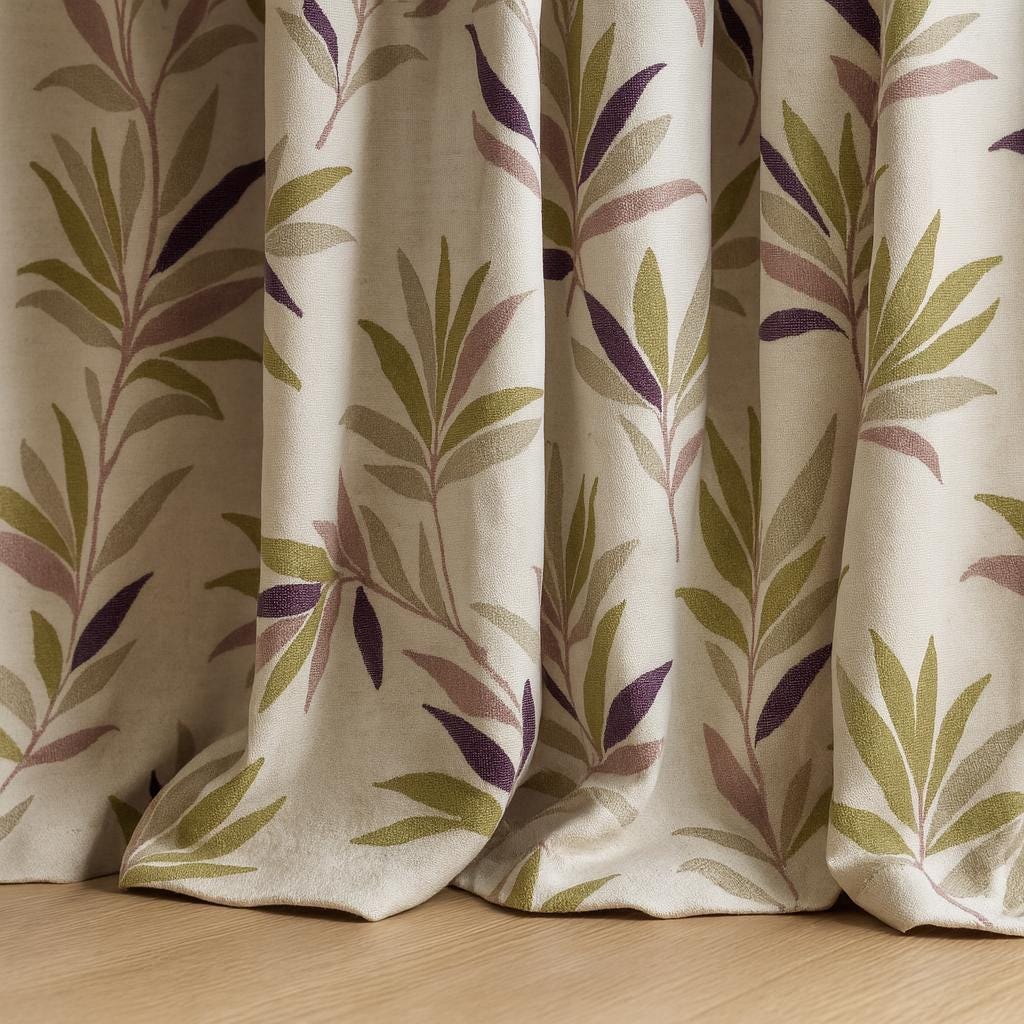 Botanical Linen Curtains: Olive Plum Leaves - Blackout or Cotton Lined — image 6