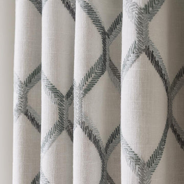 Organic Linen Curtains: Embroidered Diamond Lattice - Blackout or Cotton Lined — image 1