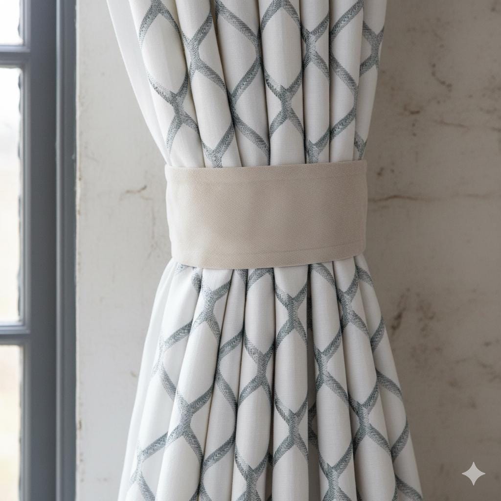 Organic Linen Curtains: Embroidered Diamond Lattice - Blackout or Cotton Lined — image 5