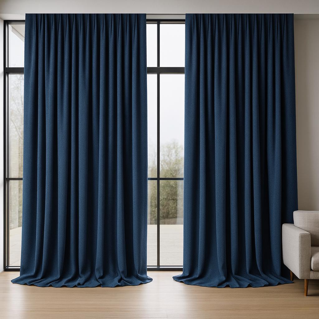 Navy Organic Cotton Curtain: Heavy Artisan Weave, Custom Length — image 2