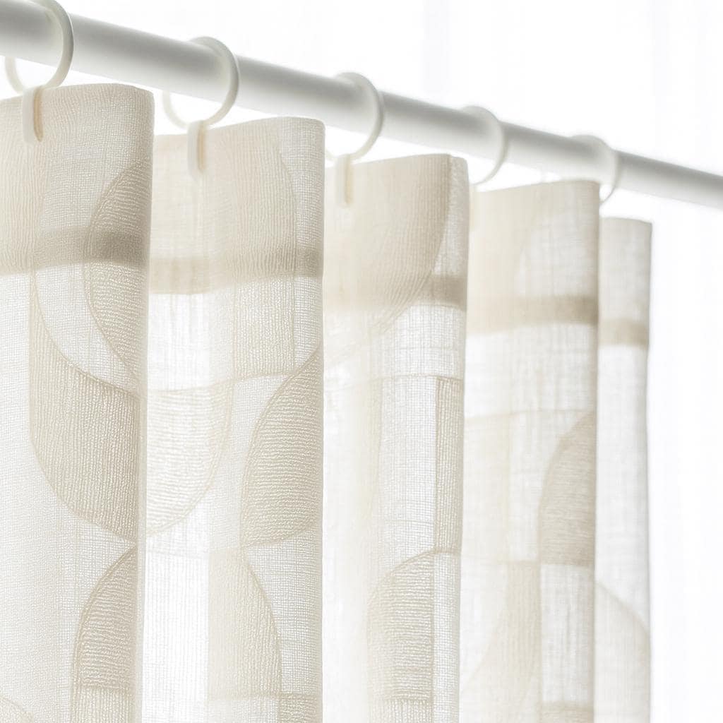 Ivory Linen Sheer Curtain - Organic Fabric with Soft Geometric Pattern — image 3