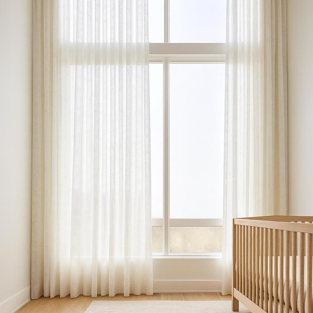 Ivory Linen Sheer Curtain - Organic Fabric with Soft Geometric Pattern — image 6