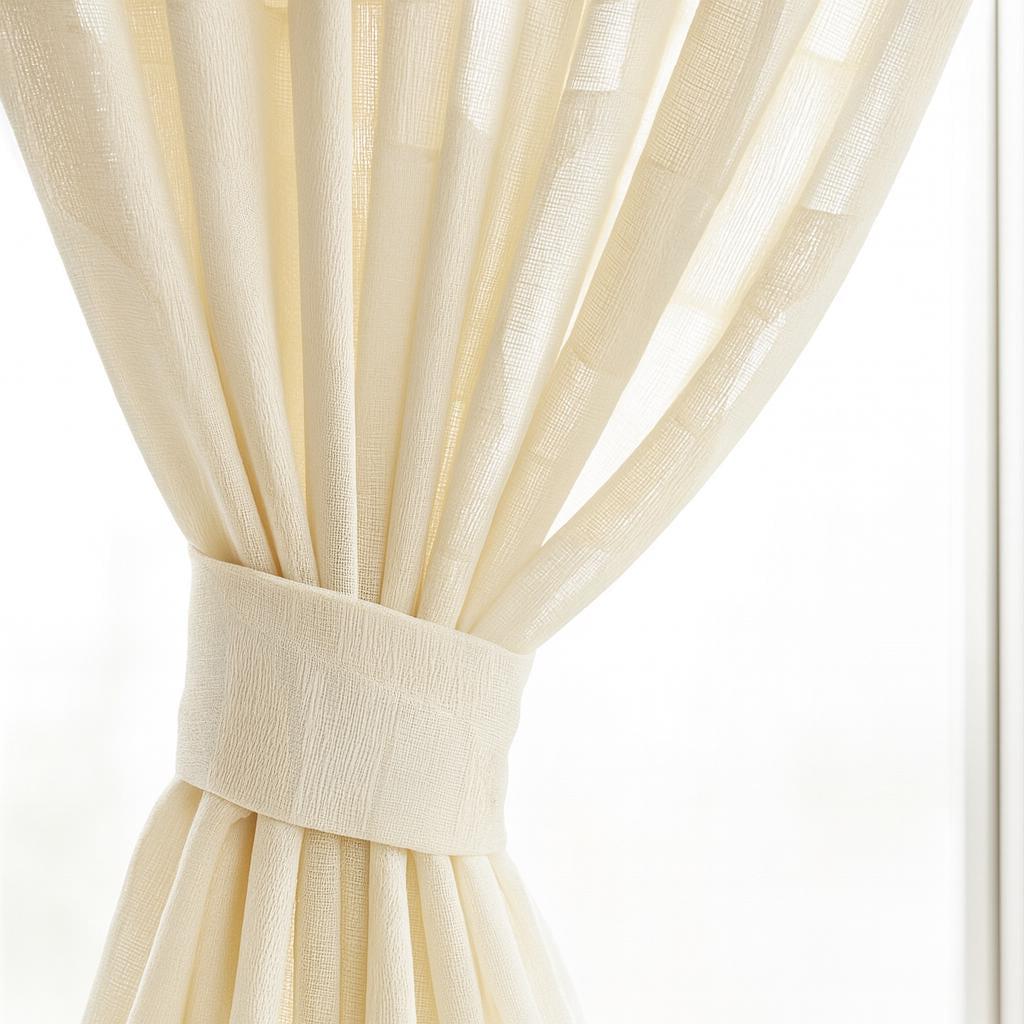 Ivory Linen Sheer Curtain - Organic Fabric with Soft Geometric Pattern — image 7