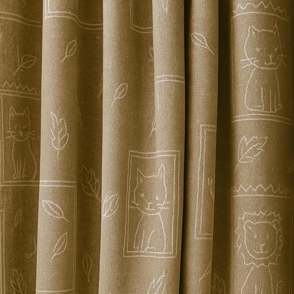 Taupe Linen Kids Curtains, Whimsical Animal Sketches (Blackout or Cotton Liner) — image 2