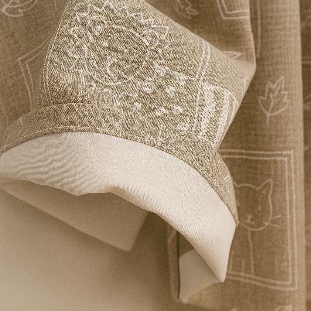 Taupe Linen Kids Curtains, Whimsical Animal Sketches (Blackout or Cotton Liner) — image 5