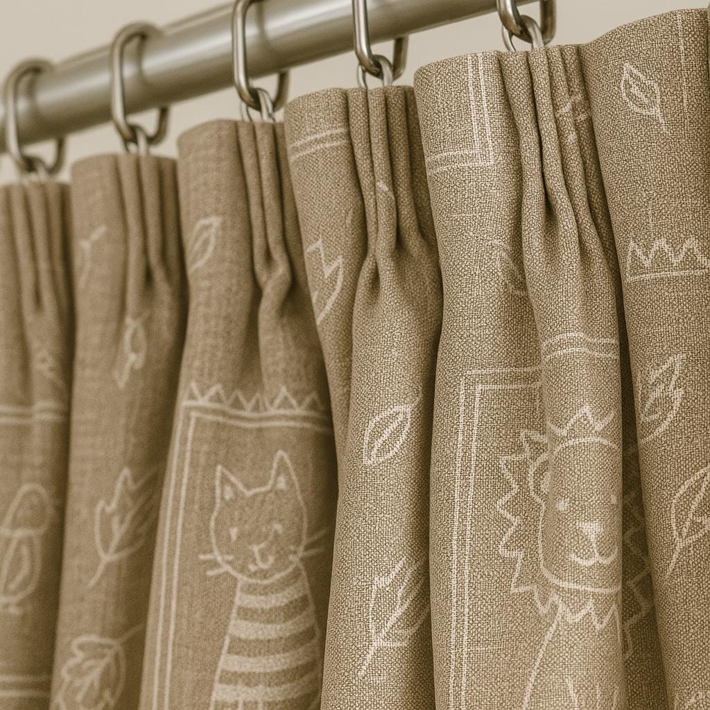 Taupe Linen Kids Curtains, Whimsical Animal Sketches (Blackout or Cotton Liner) — image 7