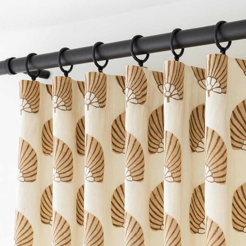 Coastal Organic Cotton Curtains, Ivory & Tan Seashell Print (Custom Sizes) — image 1