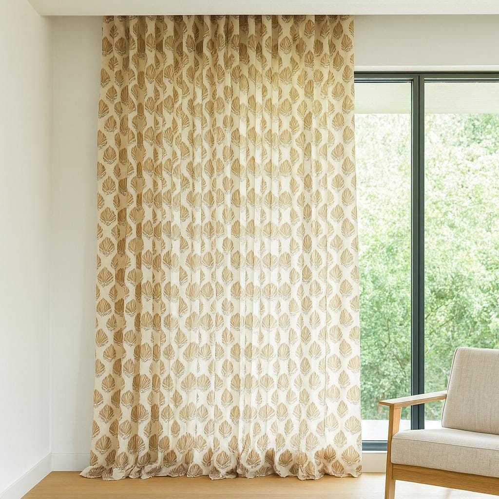Coastal Organic Cotton Curtains, Ivory & Tan Seashell Print (Custom Sizes) — image 5