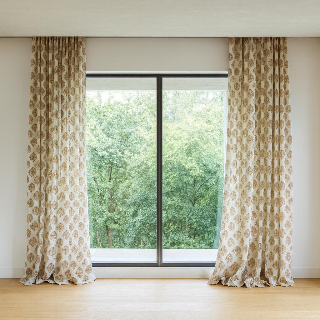 Coastal Organic Cotton Curtains, Ivory & Tan Seashell Print (Custom Sizes) — image 8