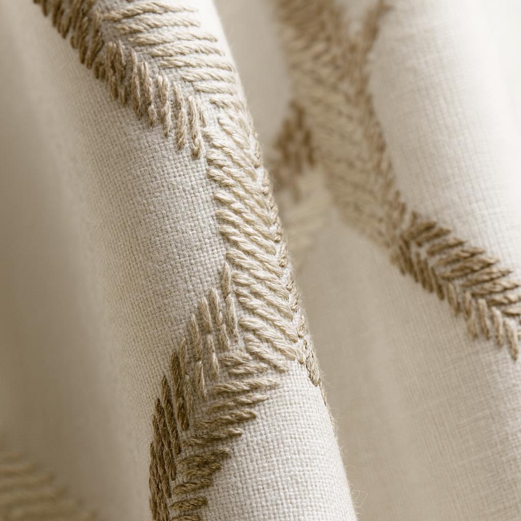 Embroidered Linen Curtains - Ivory and Taupe Diamond Pattern — image 8