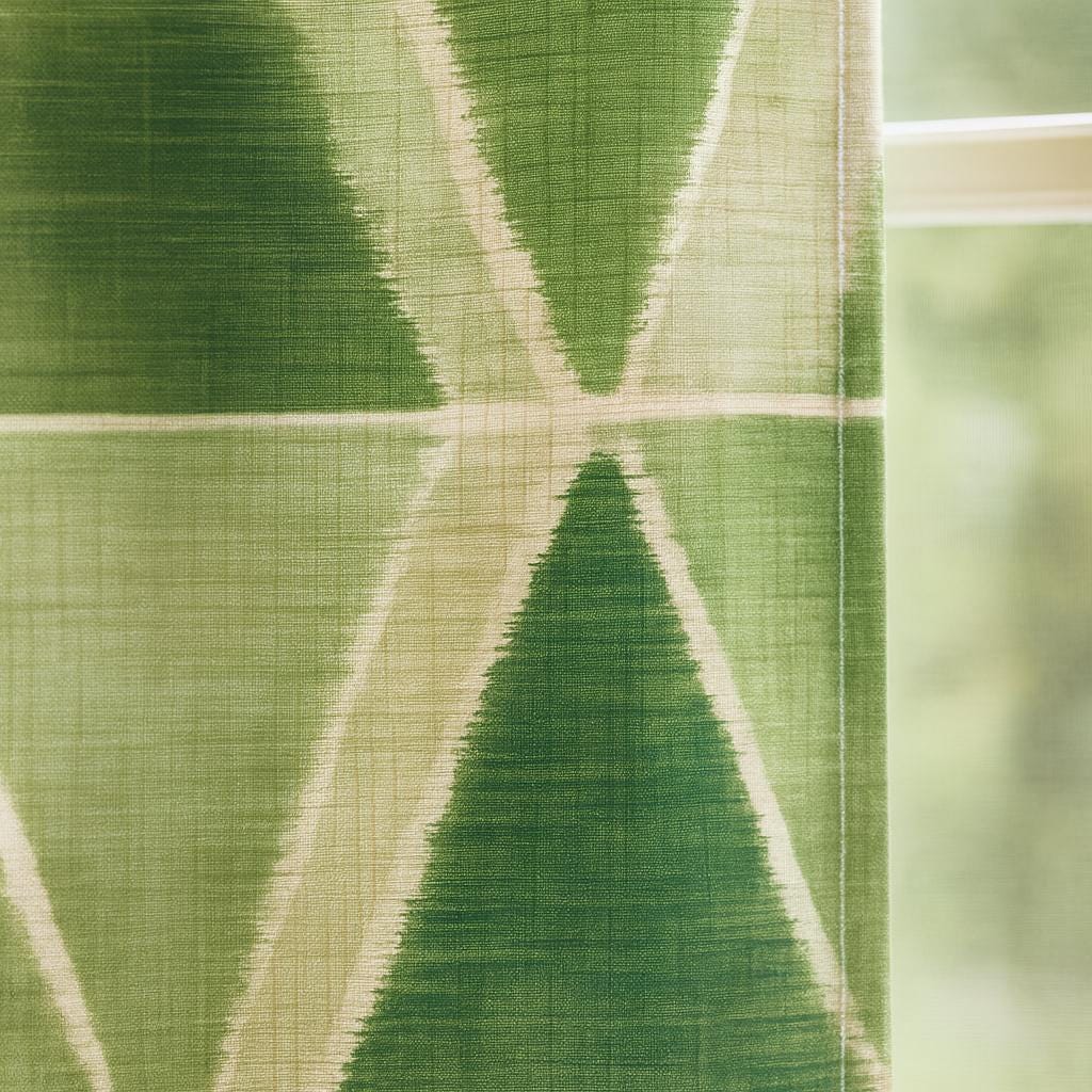 Geometric Green Linen Curtains - Custom Lengths, Light or Blackout Liner — image 4