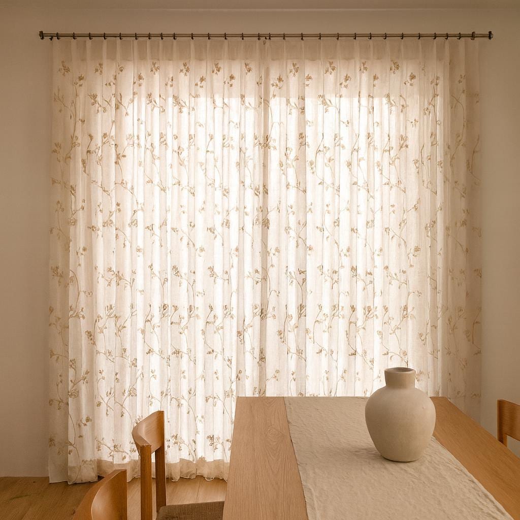 Sheer Linen Curtains: Flax Floral Embroidery (Hooks, Grommet, Rod Pocket) — image 7
