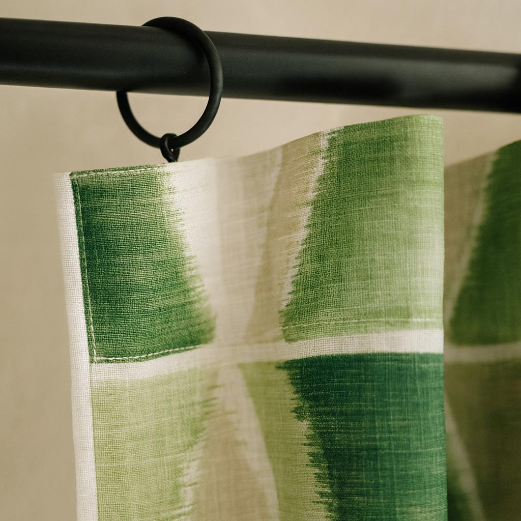 Geometric Green Linen Curtains - Custom Lengths, Light or Blackout Liner — image 7