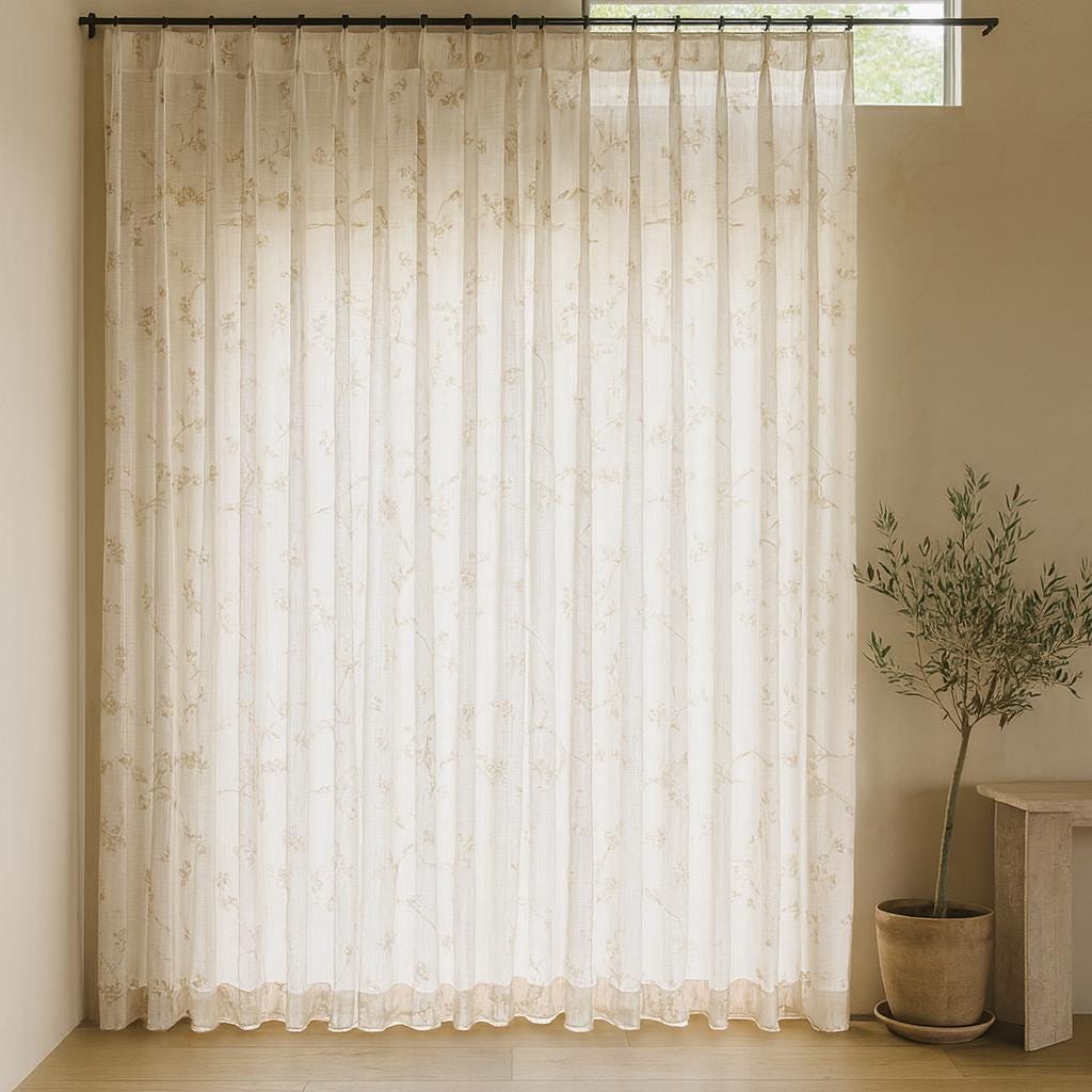 Sheer Linen Curtains: Flax Floral Embroidery (Hooks, Grommet, Rod Pocket) — image 9