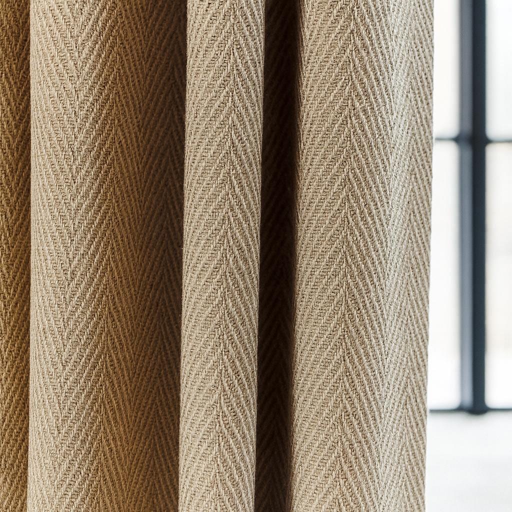 Oatmeal Linen Curtains - Herringbone Texture, Dual or Triple Pleats — image 4