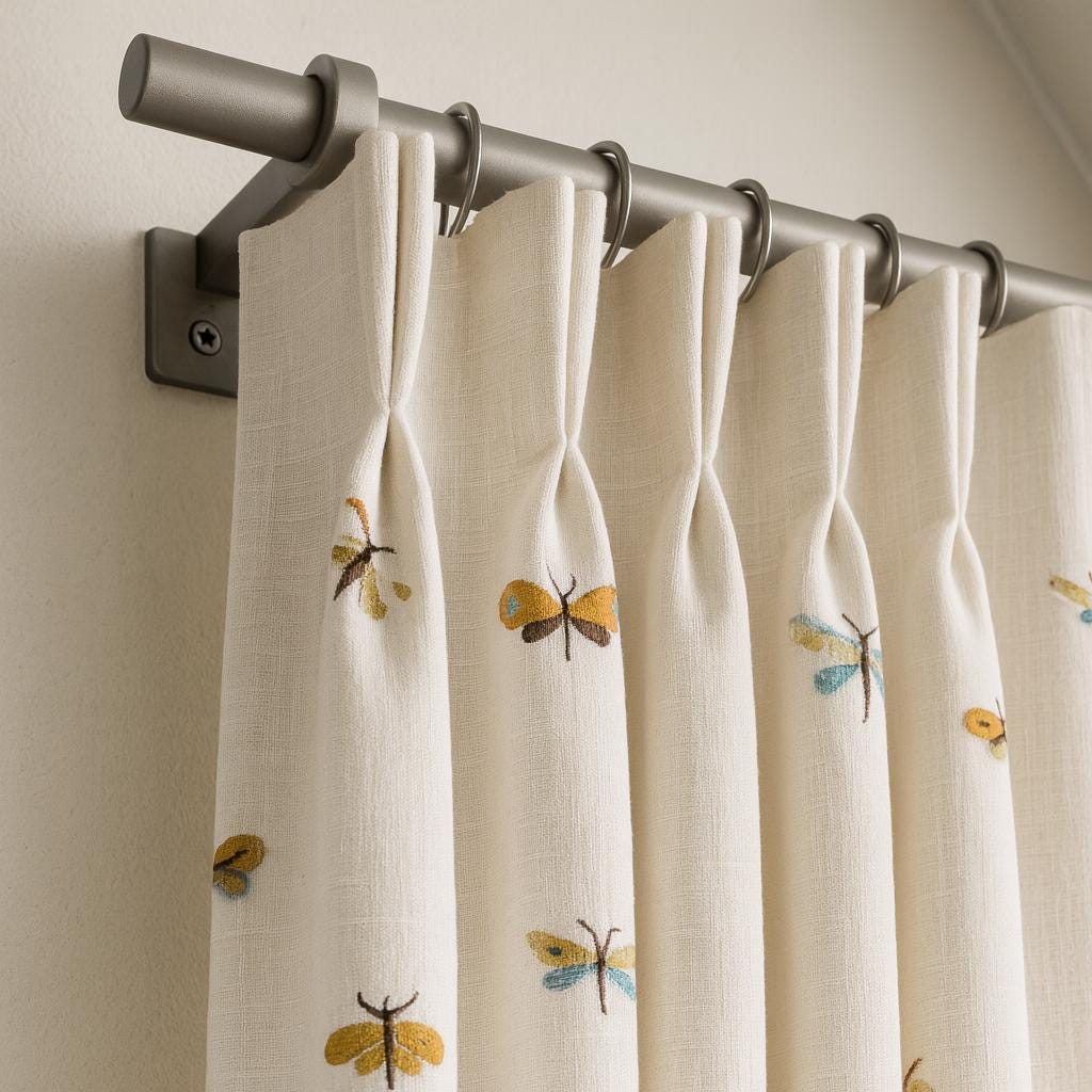 Organic Linen Pinch Pleat Curtains - Butterfly Embroidered, Custom Sizes — image 1